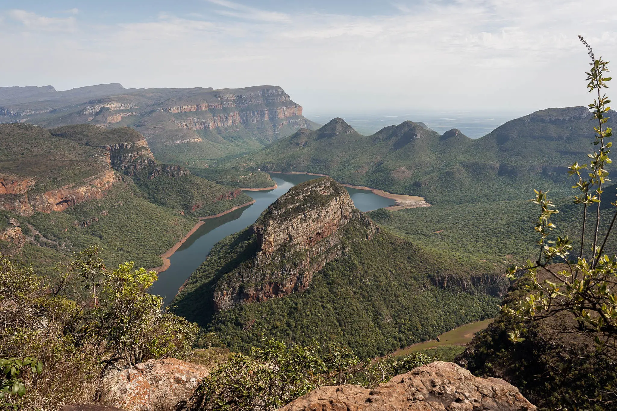panoramic view of blyde river canyon and three rondavels